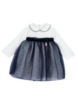 Chicco - Girls White and Blue Printed Long Sleeve Dress