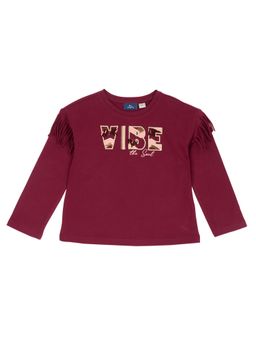 Chicco - Girls Maroon Self Design Long Sleeves T-shirt