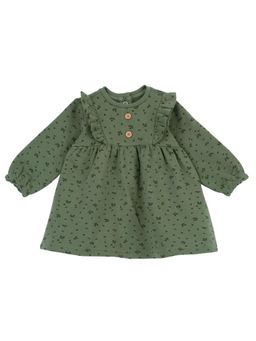 Chicco - Girls Dark Green Self Design Long Sleeve Dress