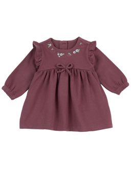 Chicco - Girls Dark Brown Embroidered Long Sleeve Dress