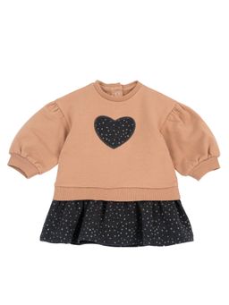 Chicco - Girls Medium Beige Applique Long Sleeve Dress