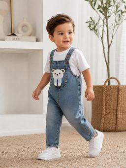 Little Surprise Box - Blue-Leg Bear Denim Dungaree