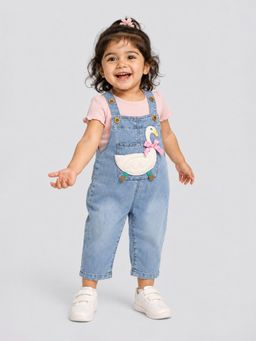 Little Surprise Box - Bow Goose Denim Dungaree