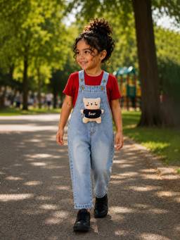 Little Surprise Box - Blue Teddy Denim Dungaree
