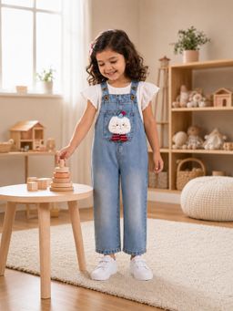 Little Surprise Box - Fluffy Blue Cat Denim Dungaree