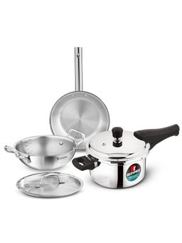 Bergner - TriPro 4 Pcs Tri-Ply Stainless Steel Cookware combo - Induction Bottom