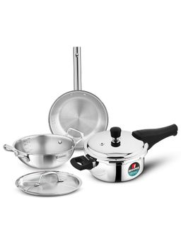 Bergner - TriPro 4 Pcs Tri-Ply Stainless Steel Cookware combo - Induction Bottom