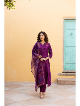Nehamta - Womens Purple Printed Kurta with Pant and Dupatta (Set of 3)