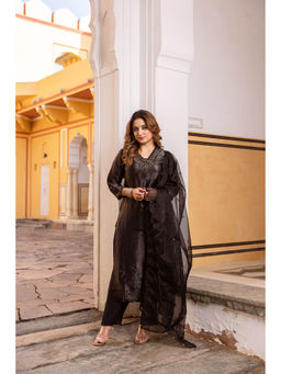 Nehamta - Womens Black Sequined Kurta with Pant and Dupatta (Set of 3)