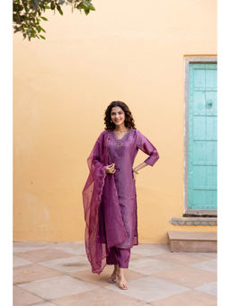 Nehamta - Womens Purple Sequined Kurta with Pant and Dupatta (Set of 3)