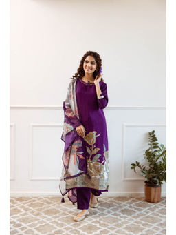 Nehamta - Womens Purple Printed Kurta with Pant and Dupatta (Set of 3)