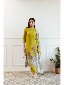 Nehamta - Womens Green Printed Kurta with Pant and Dupatta (Set of 3)