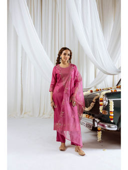 Nehamta - Womens Pink Embroidered Kurta with Pant and Dupatta (Set of 3)