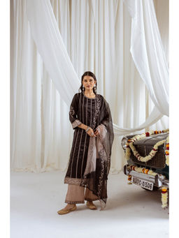 Nehamta - Womens Black Floral Embroidered Kurta with Palazzo and Dupatta (Set of 3)