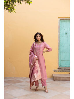 Nehamta - Womens Pink Embellished Kurta with Pant and Dupatta (Set of 3)