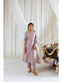 Nehamta - Womens Lavender Embroidered Kurta with Pant and Dupatta (Set of 3)