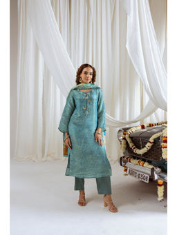 Nehamta - Womens Blue Embroidered Kurta with Pant and Dupatta (Set of 3)