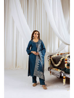 Nehamta - Womens Teal Dolla Silk Sequined Kurta with Pant and Dupatta (Set of 3)