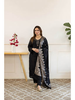 Nehamta - Womens Black Dolla Silk Sequined Kurta with Pant and Dupatta (Set of 3)