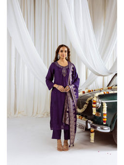 Nehamta - Womens Purple Dolla Silk Sequined Kurta with Pant and Dupatta (Set of 3)
