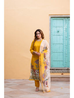Nehamta - Womens Yellow Printed Kurta with Pant and Dupatta (Set of 3)