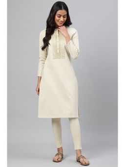 Aurelia - White Zari Embroidered Winter Kurta