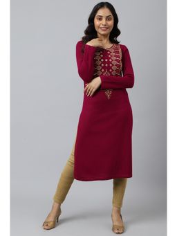 Aurelia - Pink Embroidered Winter Kurta