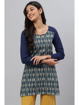 Aurelia - Blue Geometric Designed Winter Short Kurta