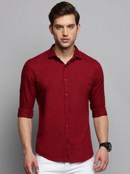 SHOWOFFFF - Mens Spread Collar Solid Maroon Classic Shirt