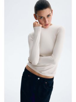 H&M - Women Beige Long-Sleeved Microfibre Top