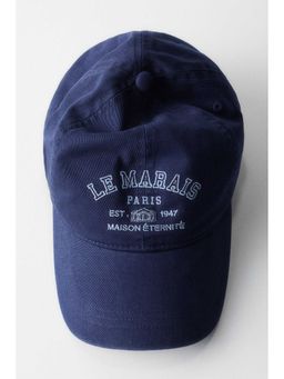 H&M - Women Blue Embroidered-Motif Twill Cap