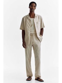 H&M - Men White Regular Fit Linen-Blend Trousers
