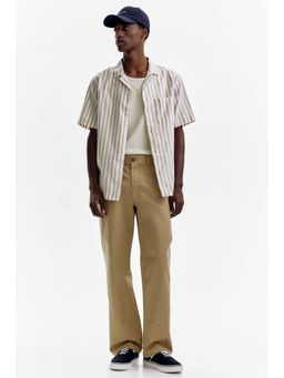 H&M - Men Beige Regular Fit Short-Sleeved Linen-Blend Shirt