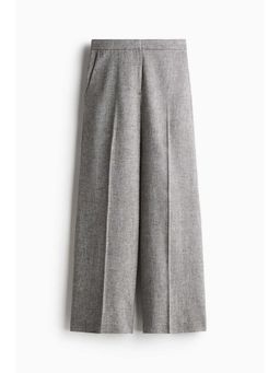 H&M - Women Grey Wide Linen-Blend Trousers