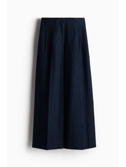 H&M - Women Blue Wide Linen-Blend Trousers