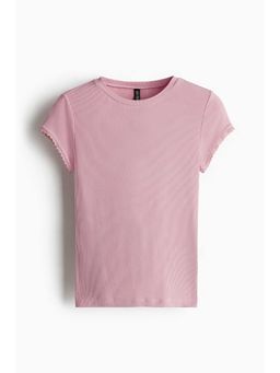 H&M - Women Pink Lace-Trimmed Ribbed T-Shirt