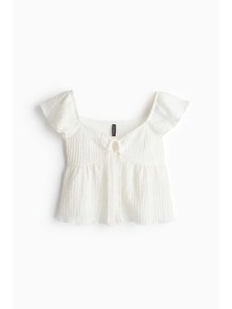 H&M - Women White Crinkled Flutter-Sleeved Top