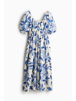 H&M - Women White Smocked-Waist Cotton Dress