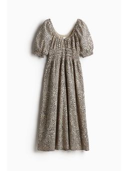 H&M - Women Beige Smocked-Waist Cotton Dress