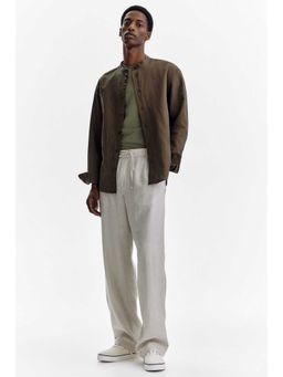 H&M - Men White Relaxed Fit Linen-Blend Trousers