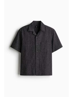 H&M - Men Black Regular Fit Linen-Blend Resort Shirt
