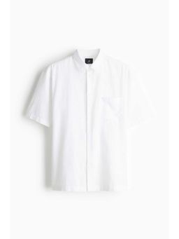 H&M - Men White Regular Fit Short-Sleeved Linen-Blend Shirt