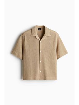 H&M - Men Beige Loose Fit Waffled Resort Shirt