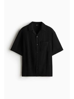H&M - Men Black Regular Fit Crinkled Resort Shirt