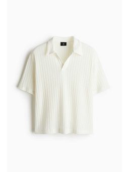 H&M - Men White Loose Fit Jacquard-Knit Polo Shirt