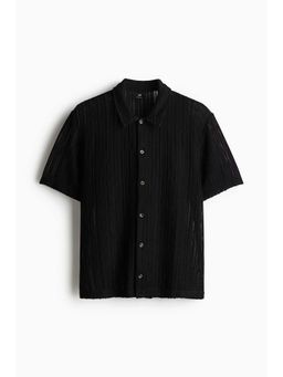 H&M - Men Black Regular Fit Crochet-Look Shirt