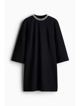 H&M - Women Black Beaded-Collar Dress