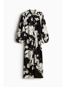 H&M - Women Black Linen-Blend Tie-Belt Dress