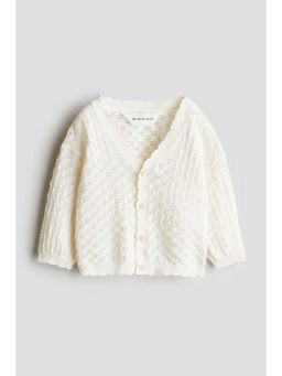 H&M - Girls White Pointelle-Knit Cotton Cardigan
