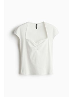 H&M - Women White Ribbed Sweetheart-Neck Top